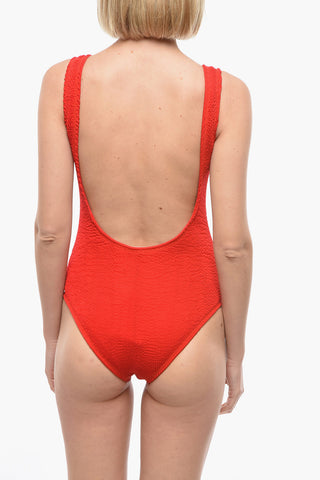 Crinkled-nylon One-piece Swimsuit with Denuded Back