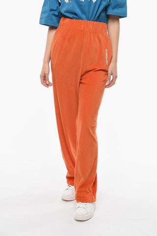 High-waisted Velour Joggers with Logo Print