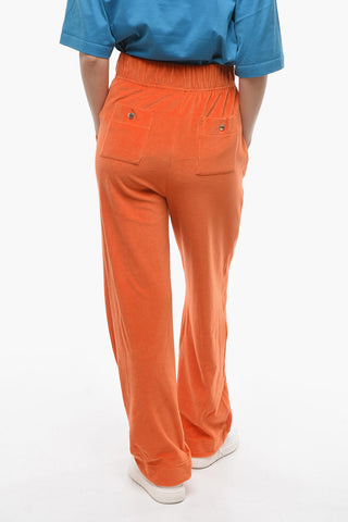 High-waisted Velour Joggers with Logo Print