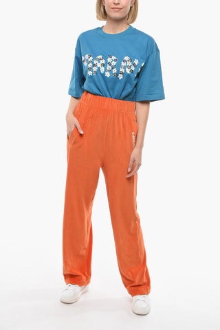 High-waisted Velour Joggers with Logo Print