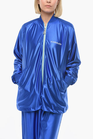 Tech-satin Zip-up Sweatshirt with Logo Print