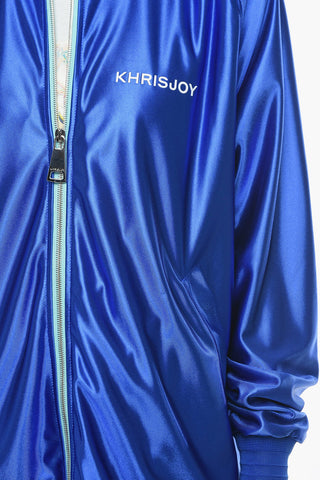 Tech-satin Zip-up Sweatshirt with Logo Print