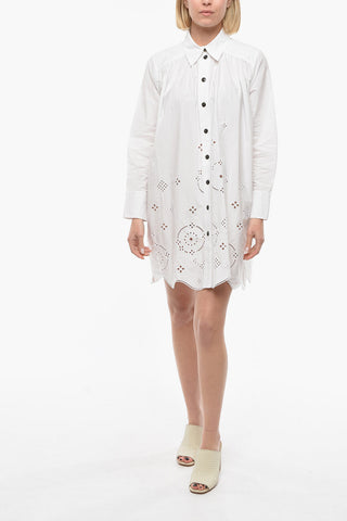 Organic Cotton Oversized Shirt Dress with Perforated Details