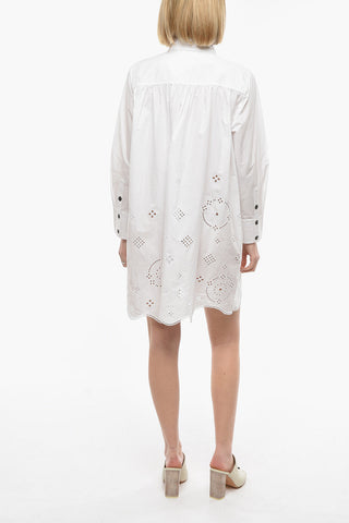 Organic Cotton Oversized Shirt Dress with Perforated Details