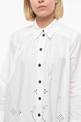 Organic Cotton Oversized Shirt Dress with Perforated Details