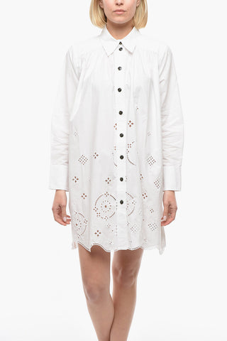 Organic Cotton Oversized Shirt Dress with Perforated Details