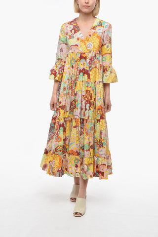 Patterned V-Neck JENNIFER JANE Dress with 3/4 Sleeve