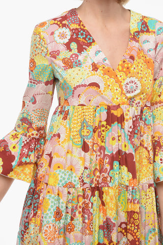 Patterned V-Neck JENNIFER JANE Dress with 3/4 Sleeve