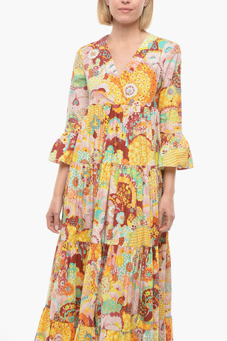Patterned V-Neck JENNIFER JANE Dress with 3/4 Sleeve