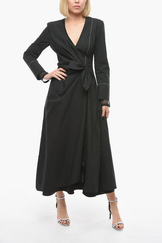 Popeline GATHERED Maxidress with Visible Stitchings