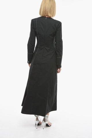 Popeline GATHERED Maxidress with Visible Stitchings