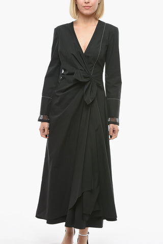 Popeline GATHERED Maxidress with Visible Stitchings