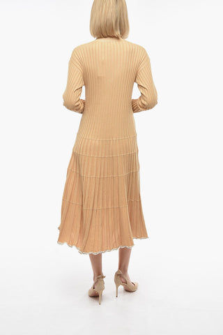 V Neck Ribbed Silk Blend Dress