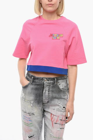 SWIM Stretch Cotton Crop T-Shirt with Logo Patch