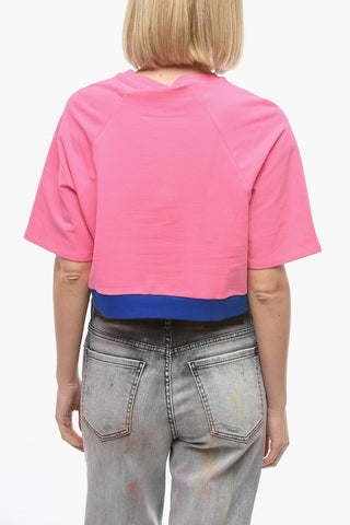 SWIM Stretch Cotton Crop T-Shirt with Logo Patch
