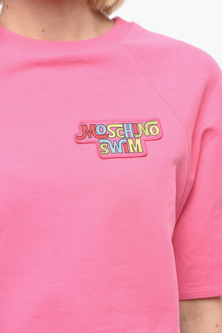 SWIM Stretch Cotton Crop T-Shirt with Logo Patch