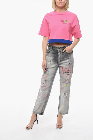 SWIM Stretch Cotton Crop T-Shirt with Logo Patch