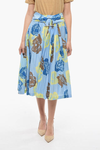 Silk-voile Pleated Midi Skirt with Belt