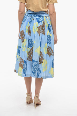 Silk-voile Pleated Midi Skirt with Belt