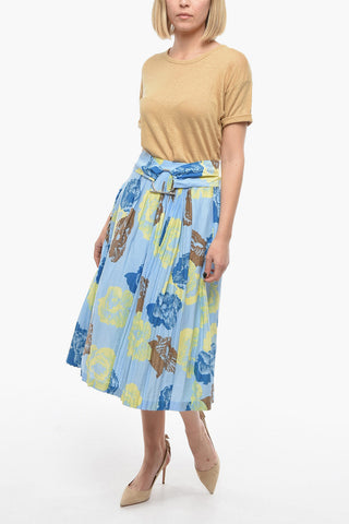 Silk-voile Pleated Midi Skirt with Belt