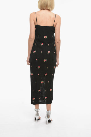 Floral Patterned Knitted Sheath Dress with Lace Detail