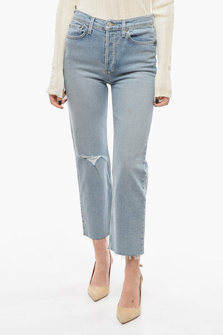 Jeans a Vita Alta STOVE PIPE con Orli a Taglio vivo 16cm
