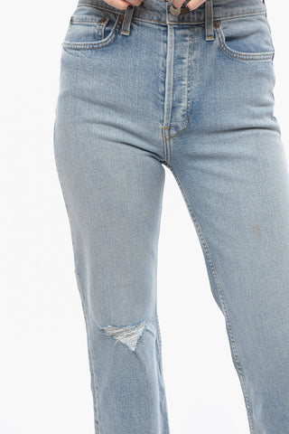Jeans a Vita Alta STOVE PIPE con Orli a Taglio vivo 16cm