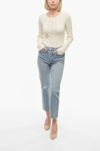 Jeans a Vita Alta STOVE PIPE con Orli a Taglio vivo 16cm