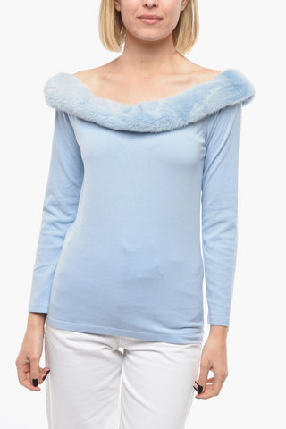 Mink Fur Removable Detail BATEAU Boat Neck Sweater