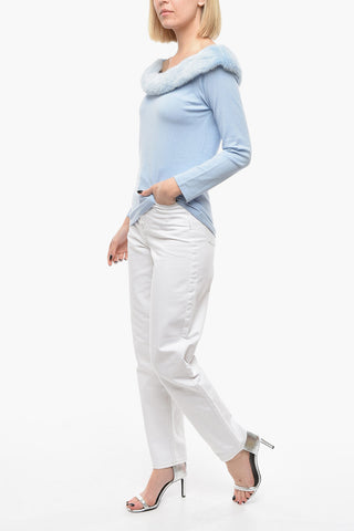 Mink Fur Removable Detail BATEAU Boat Neck Sweater
