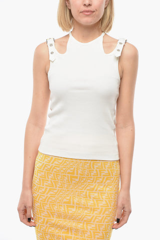 Tank Top in Misto Cotone a Coste con Doppia Spallina