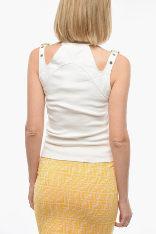 Tank Top in Misto Cotone a Coste con Doppia Spallina