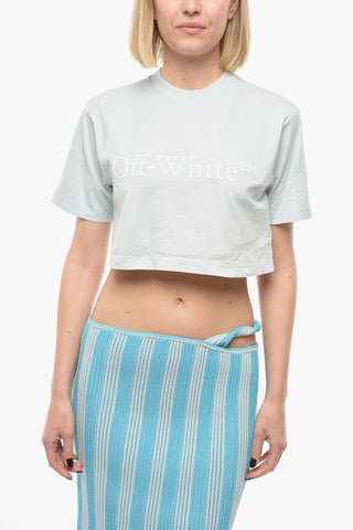 SEASONAL Cropped T-shirt with Embossed Ton-sur-ton Logo Lettering