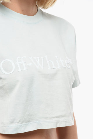 SEASONAL Cropped T-shirt with Embossed Ton-sur-ton Logo Lettering