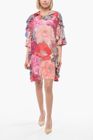 Vestito in Misto Seta Florale con Volant