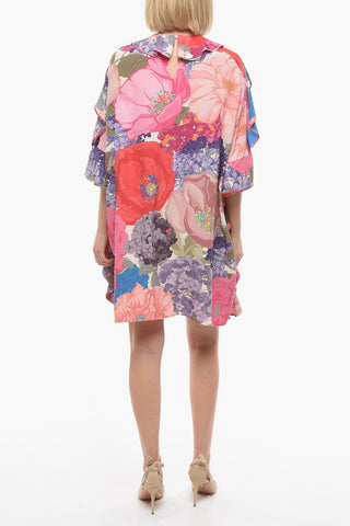 Vestito in Misto Seta Florale con Volant
