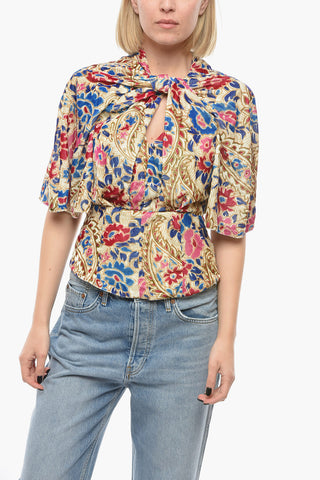 Floral Printed Velour MUCIO Knotted Top