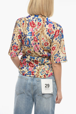 Floral Printed Velour MUCIO Knotted Top