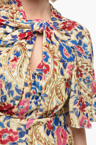 Floral Printed Velour MUCIO Knotted Top