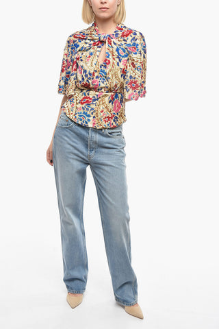 Floral Printed Velour MUCIO Knotted Top