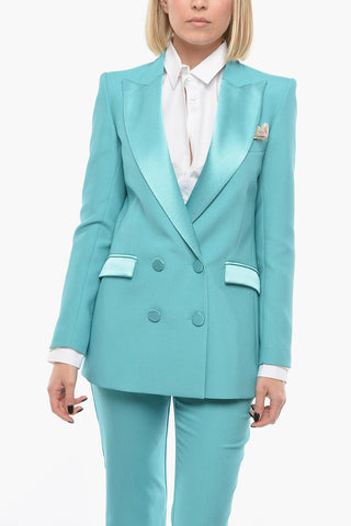 no vent peak lapel double-breasted blazer