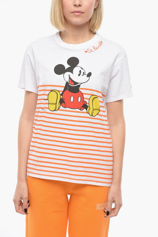 DISNEY Striped Crew-neck T-Shirt with Micky Mouse Print