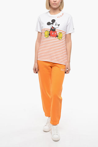 DISNEY Striped Crew-neck T-Shirt with Micky Mouse Print
