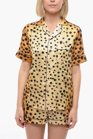 Polka Dots Silk UnderwearShirt with Breast Pocket