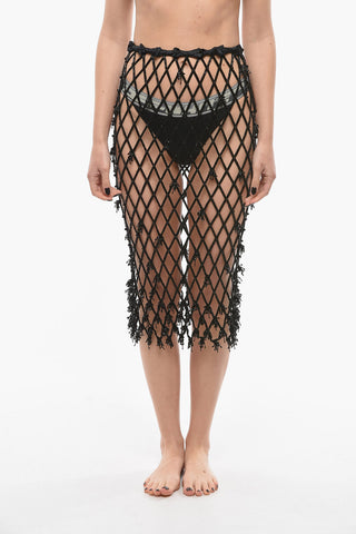 Openwork Midi Skirt with All-Over Beaded 