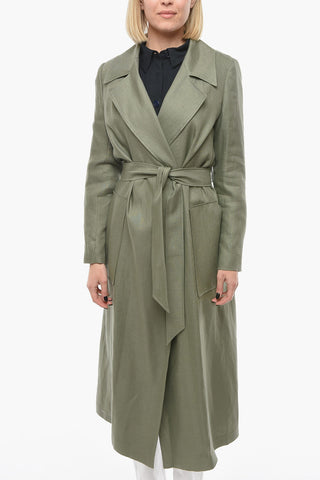 Trench Sfoderato in Lino con Tasche a Toppa