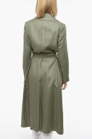 Trench Sfoderato in Lino con Tasche a Toppa