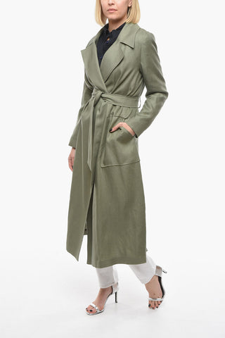 Trench Sfoderato in Lino con Tasche a Toppa