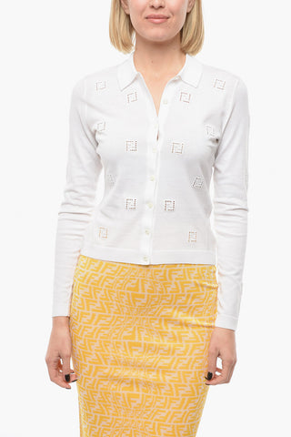 Perforated Logo Cotton Cardigan