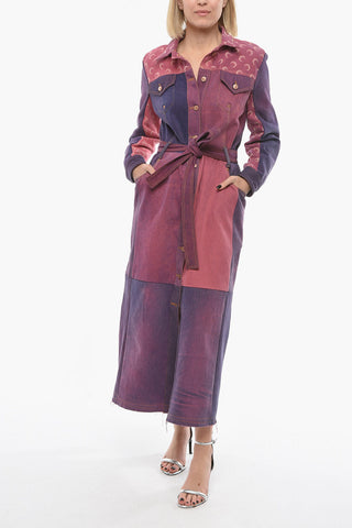 GOLD LINE Color Block Denim Trench with Monogram Details